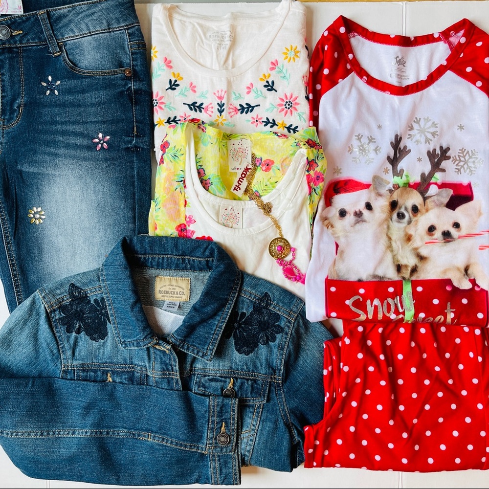 KIDS BUNDLE SIZE 14/16 GIRLS JEANS JACKET TOPS PJS